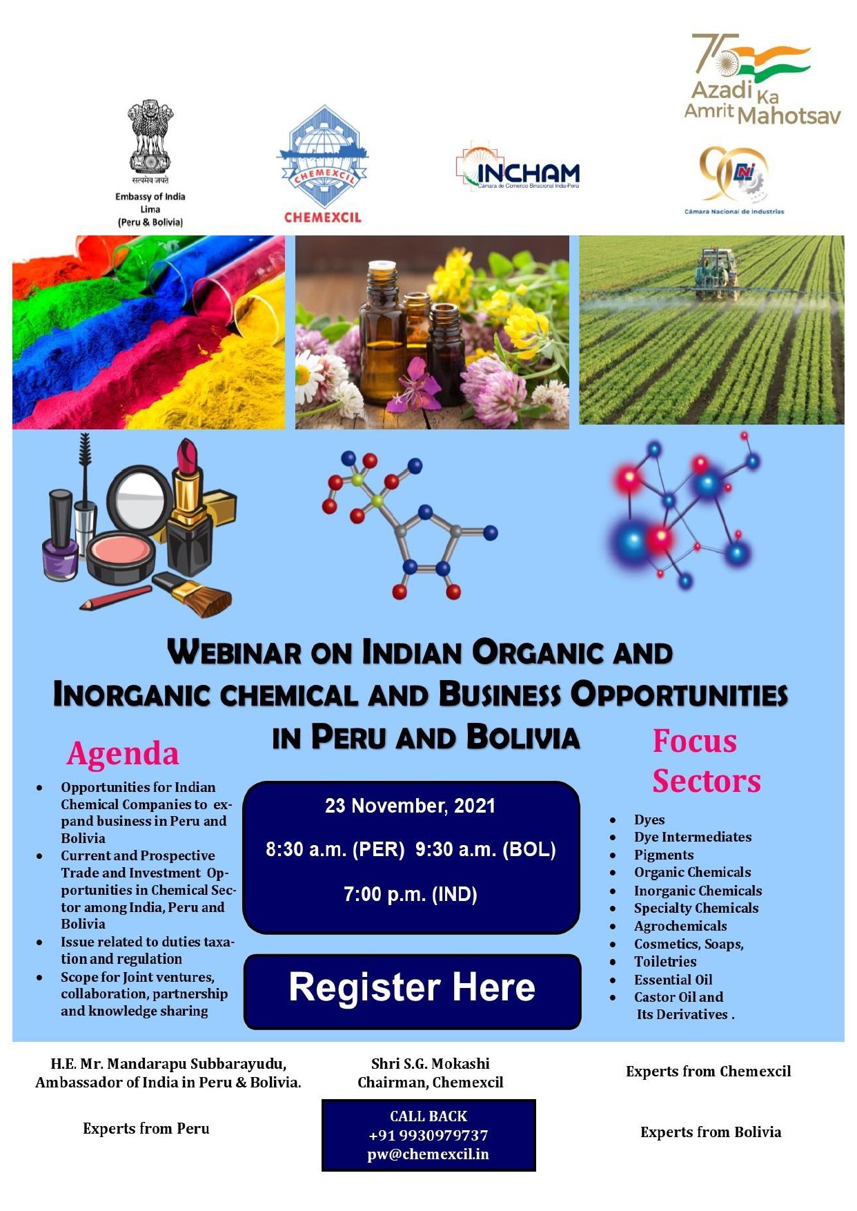 Event Highlighting export and business opportunities for chemical products of India in Peru and Bolivia organised by Embassy of India, Lima 