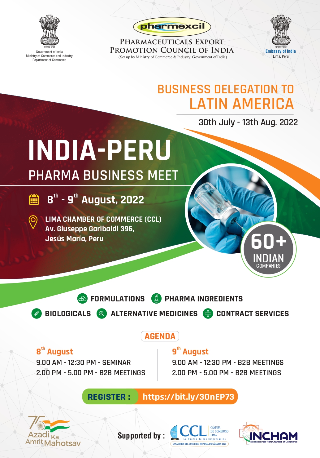 Delegaci&oacute;n Empresarial India-Per&uacute;: Rueda de Negocios Sector Farmac&eacute;utico (8 y 9 de agosto, 2022)