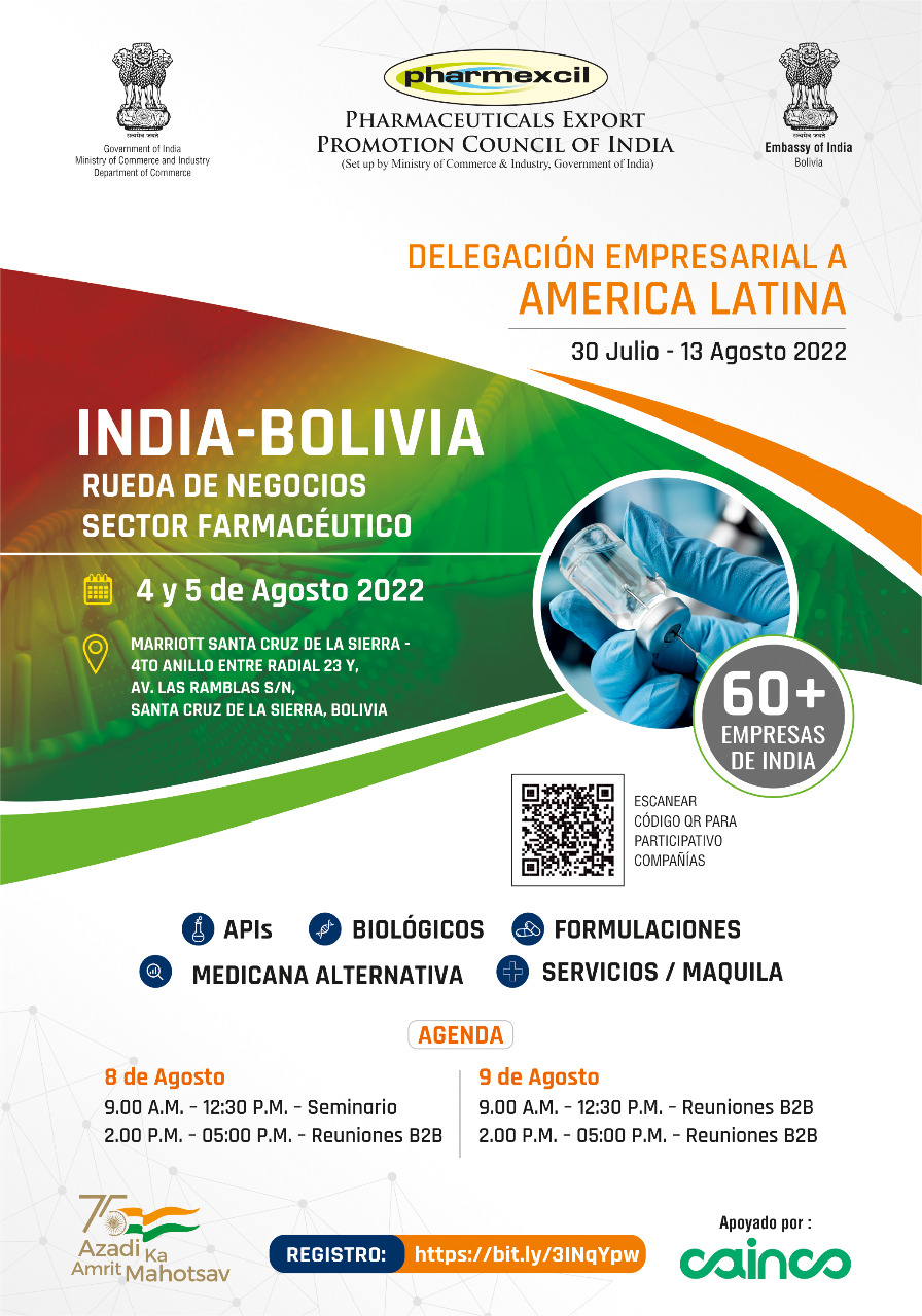 Delegaci&oacute;n Empresarial India-Bolivia: Rueda de Negocios Sector Farmac&eacute;utico (4 y 5 de agosto, 2022)